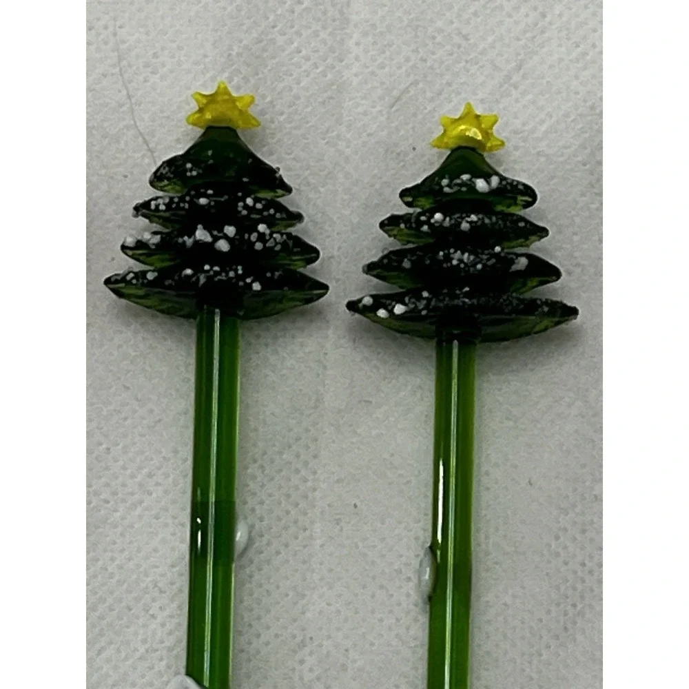 Vintage Hand Blown Glass Christmas Swizzle Sticks Cocktail Stirrers Set of 6